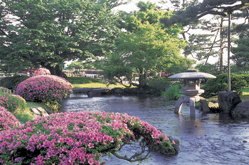 Stone lantern in a river