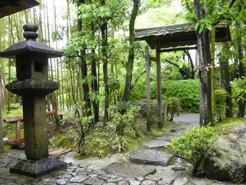 Granite paving and stone lantern